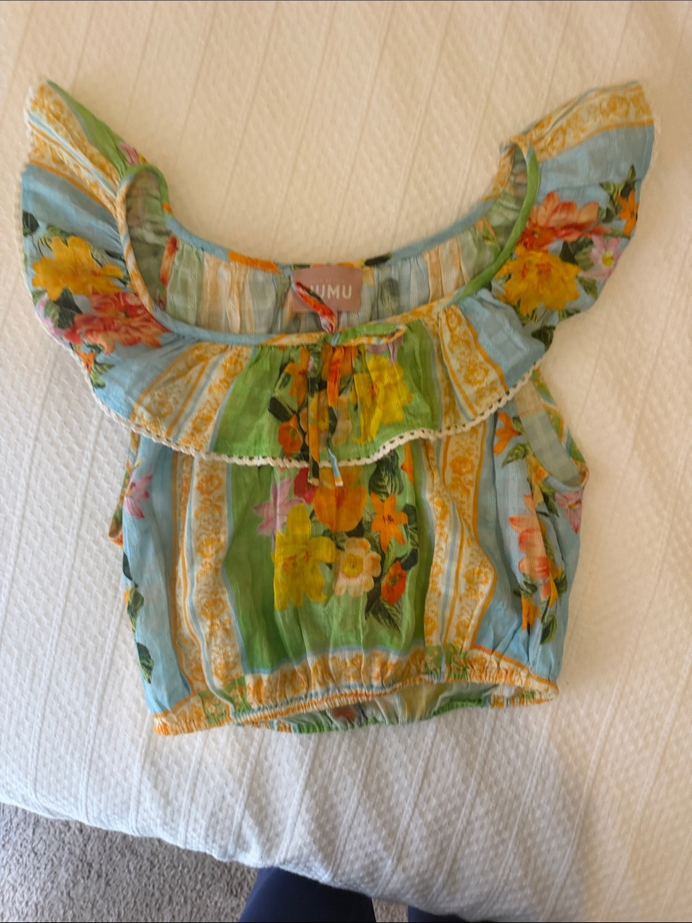 Show Me Your MuMu Floral Ruffle Neck Camisole Dress - Green & Blue - Picture 4 of 4